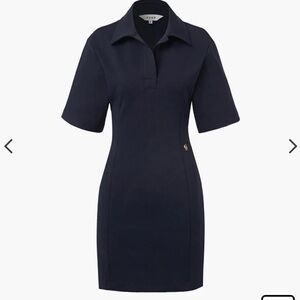 Kume Studio Stretch Polo Navy Blue Shirt Mini Short Sleeve Dress Women Size L